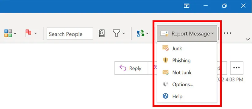 The Report Message in the Outlook menu