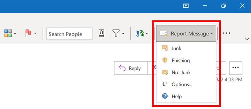The Report Message in the Outlook menu