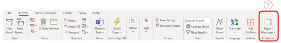 A screenshot of the menu in Outlook