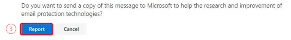 Outlook's option to report a phishing email