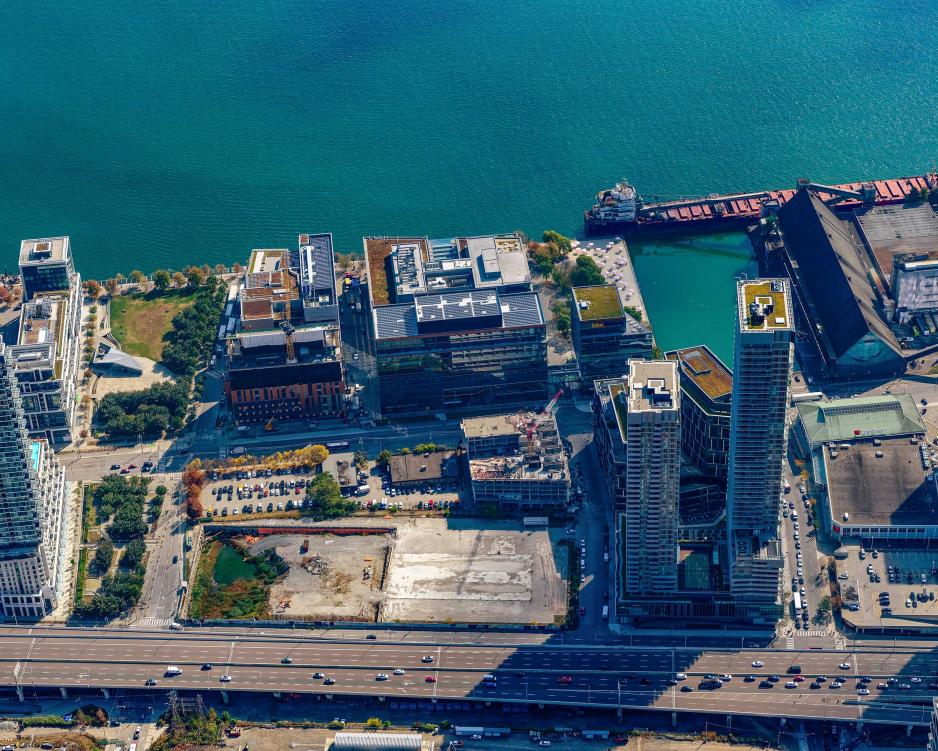 An aerial image of Waterfront Campus