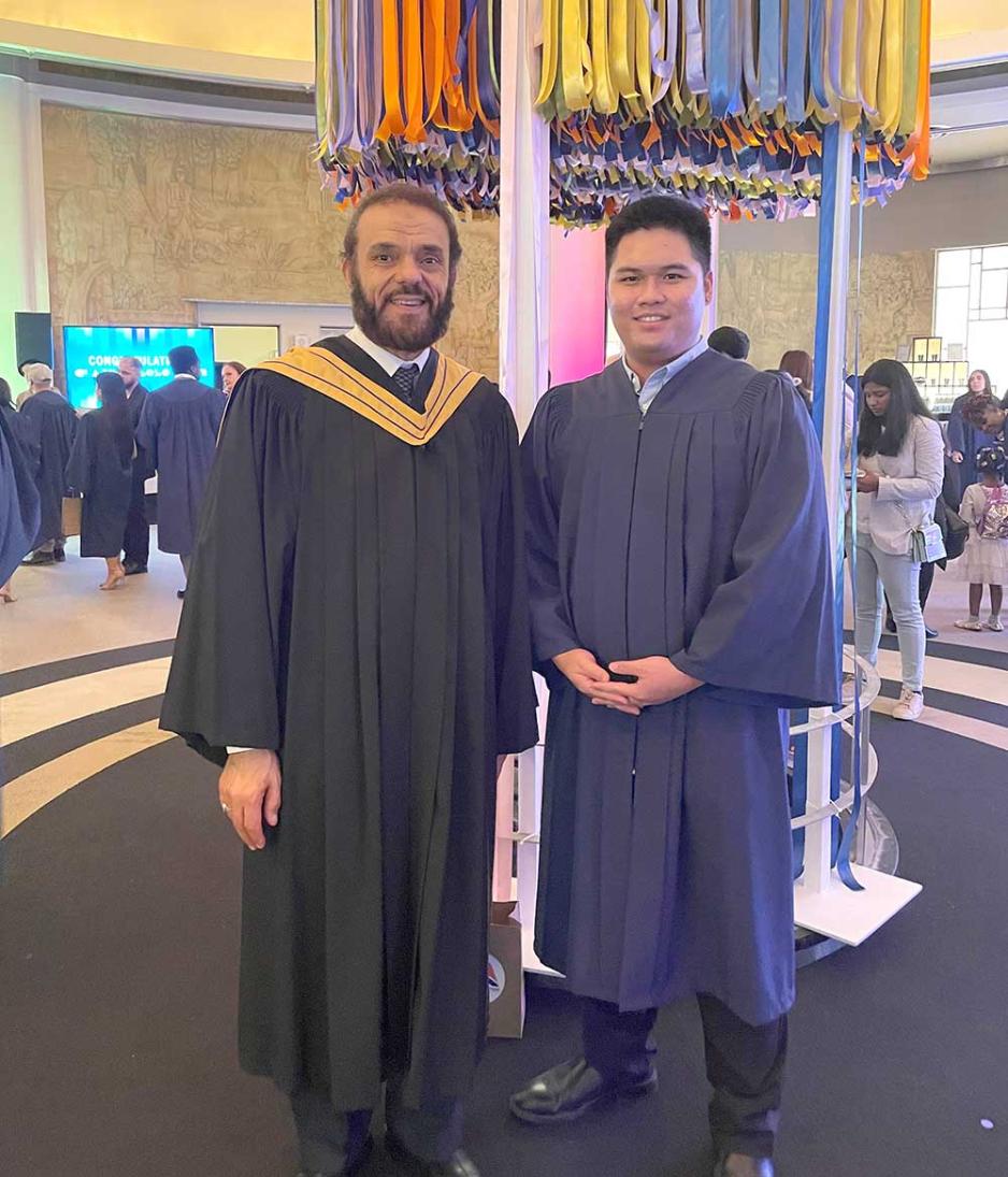CCET Dean Dr. Adel Esayed with graduate Vincent Nguyen