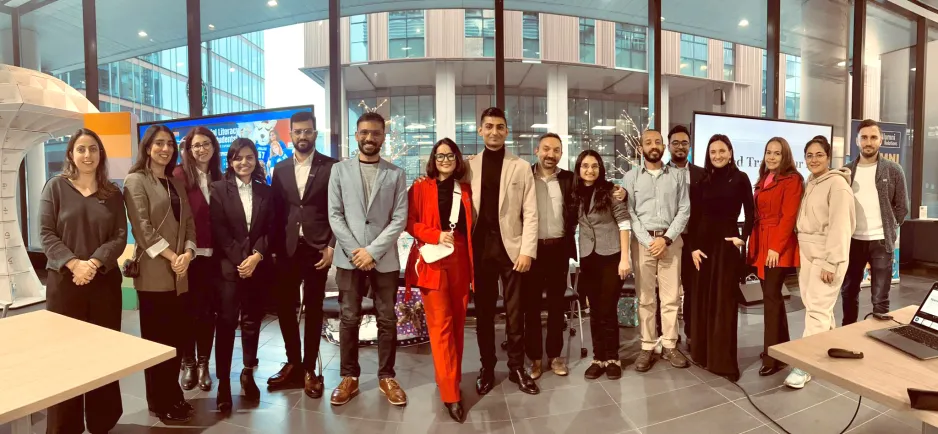 Group shot of participants in GBC Alumni Relations Career Development workshop with Orbit 5.