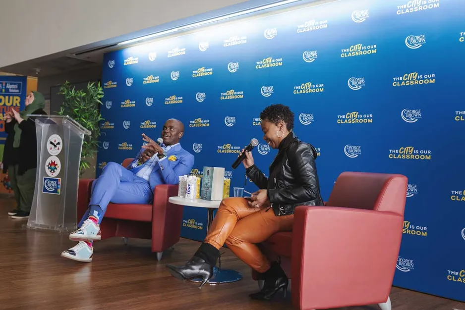 Wes Hall and Kizzy Rodney during fireside chat