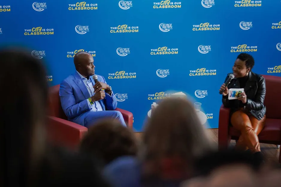 Wes Hall and Kizzy Rodney during fireside chat
