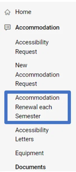accommodation renewal eaach semester menu