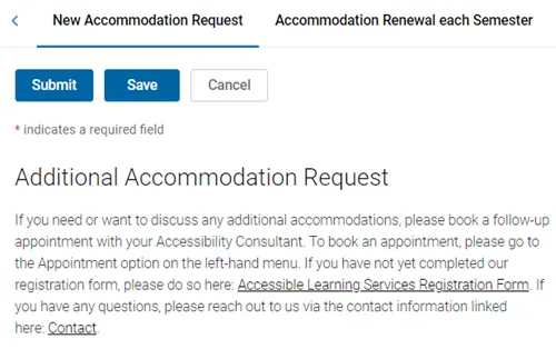 Additional accommodation request