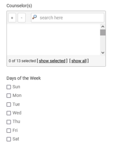 counselors selection screen