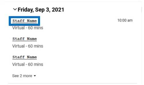 staff names and availability dates