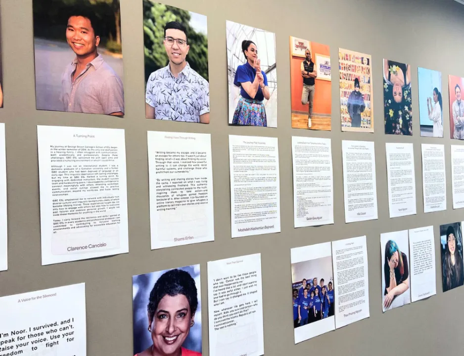 Display of student images accompanied with their stories.