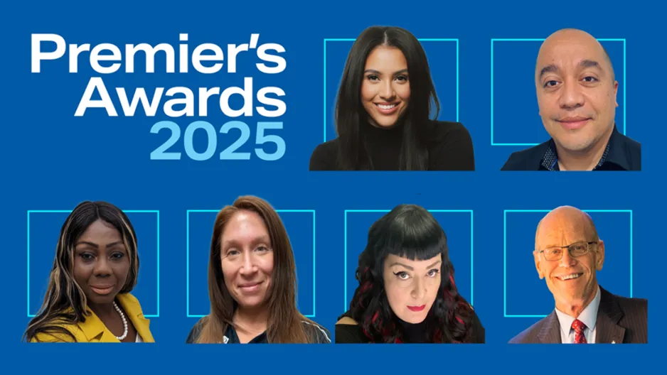 Group of 2025 GBC Premier's Award nominees on a blue background
