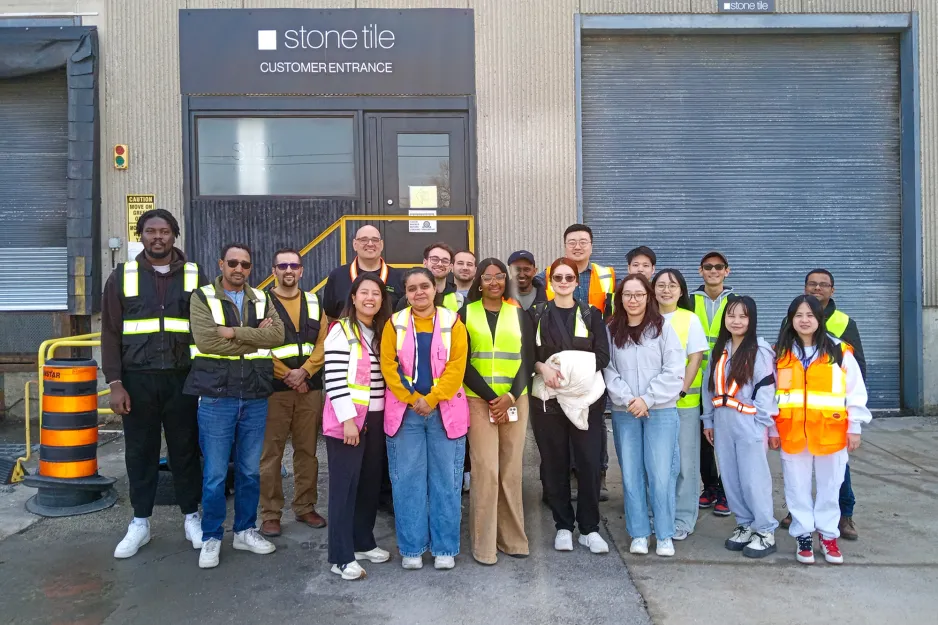 Supply chain students take a tour of the Stone Tile Warehouse