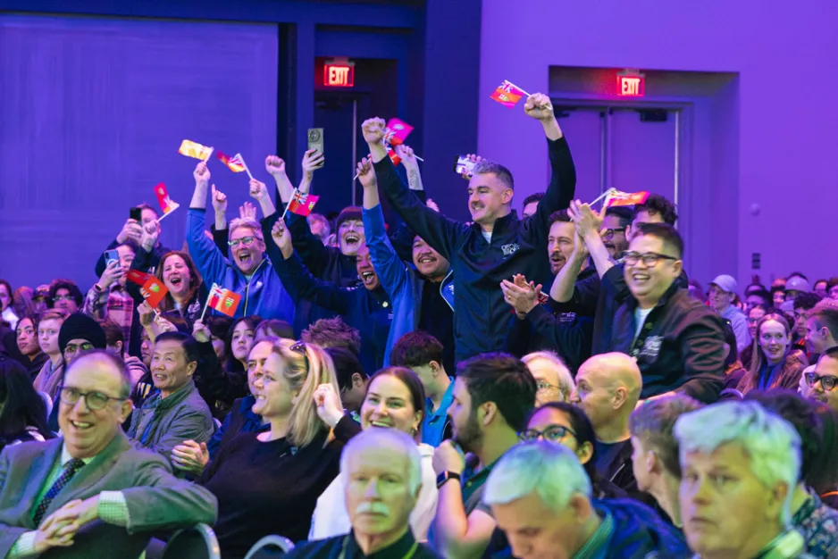 Team George Brown cheers at the Skilled Trades awards ceremony