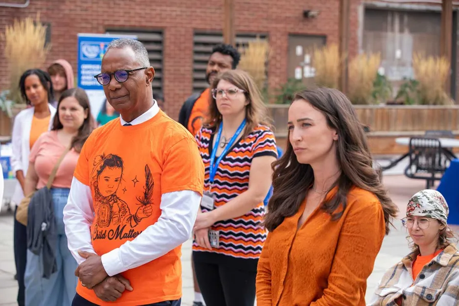 People gathered for Orange Shirt Day gathering