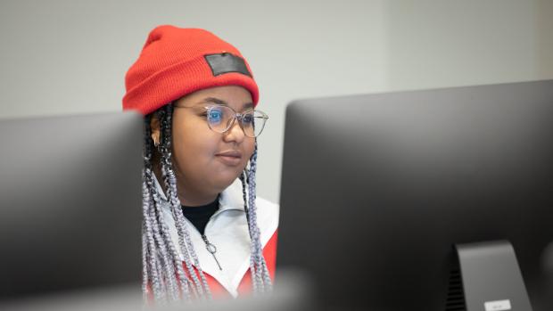 Student using desktop computer