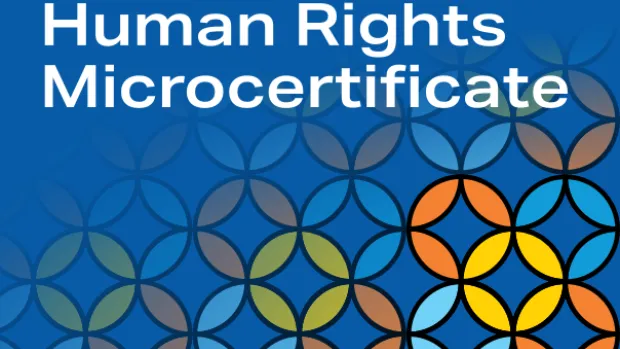 Human Rights Microcertificate text overlaid on the Equity & Belonging values symbol
