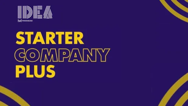 Dark purple background with yellow writing "Starter Company Plus"