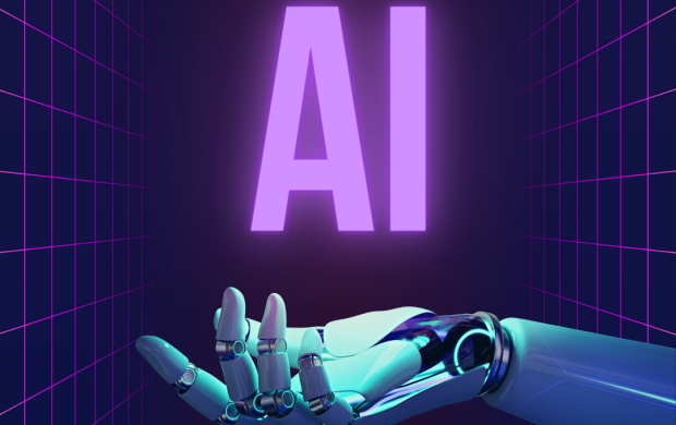 A robot hand with the word AI in the image