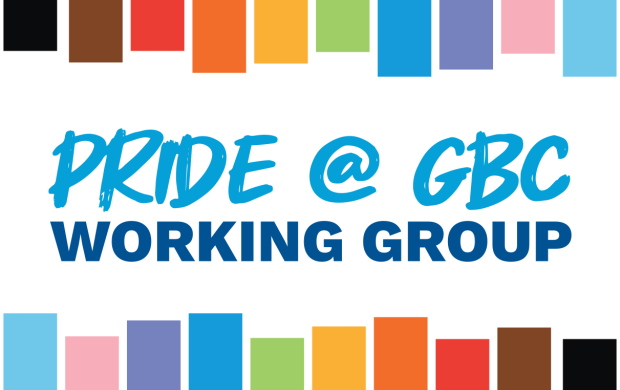 rainbow bars around text that reads Pride @ GBC Working Group