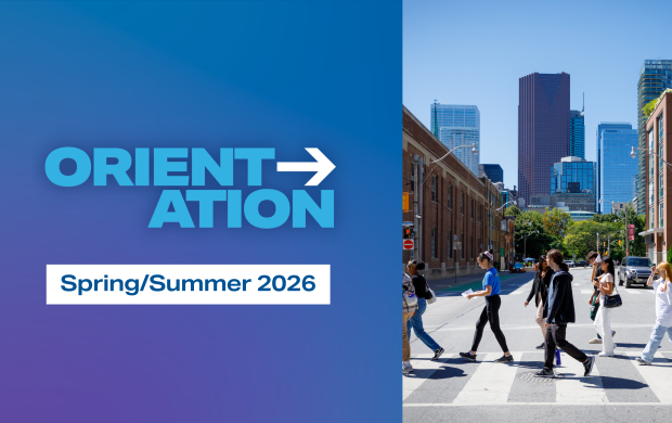 Graphic for Orientation, Spring/Summer 2026, includes a picture of students walking at a crosswalk on a campus tour.