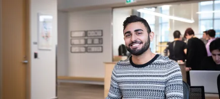 design student with portfolio