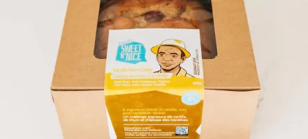 A box of Neale's Sweet and Nice Rum Cake